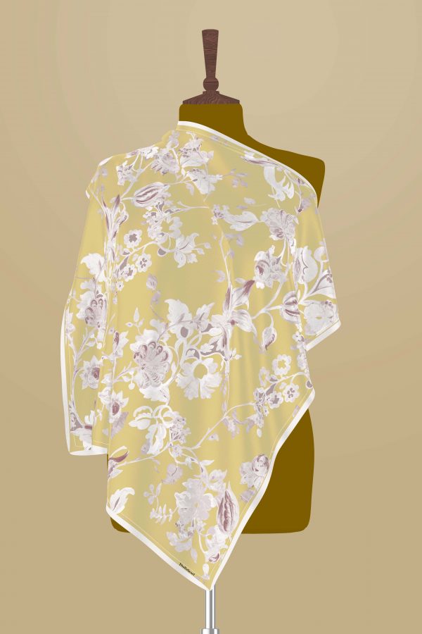 Luna-Satin Silk Square Beige & Green Floral