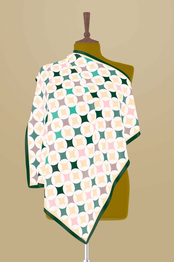 Sofia-Satin Silk Square Beige & Blue